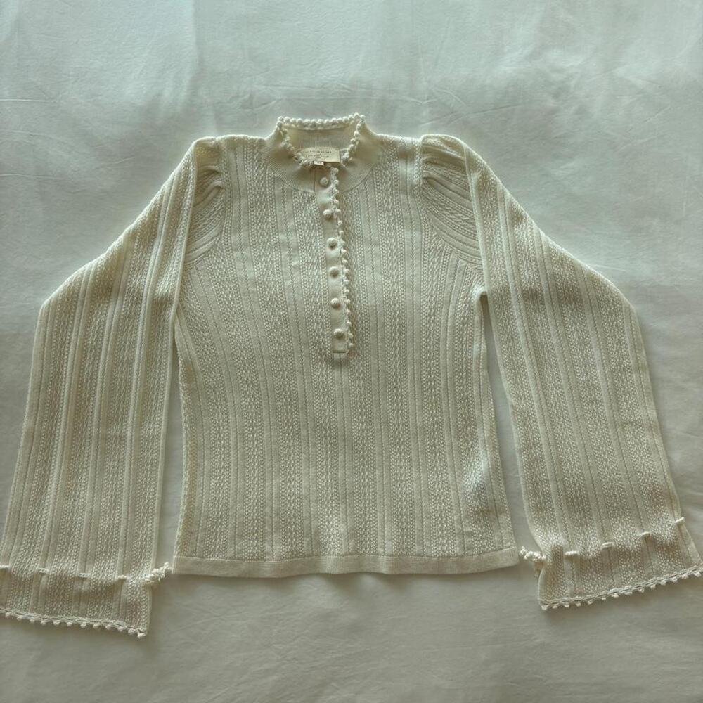 Sezane merino wool cream knit sweater with vertical ribbed